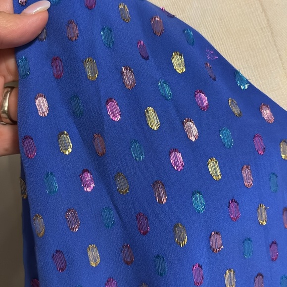 Lilly Pulitzer Florin SILK Royal Blue metallic polka dots Tank top V neck / back - Picture 5 of 12
